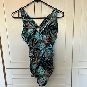 Target Women's One Piece Swimsuit - Teal and Black Leaf Pattern